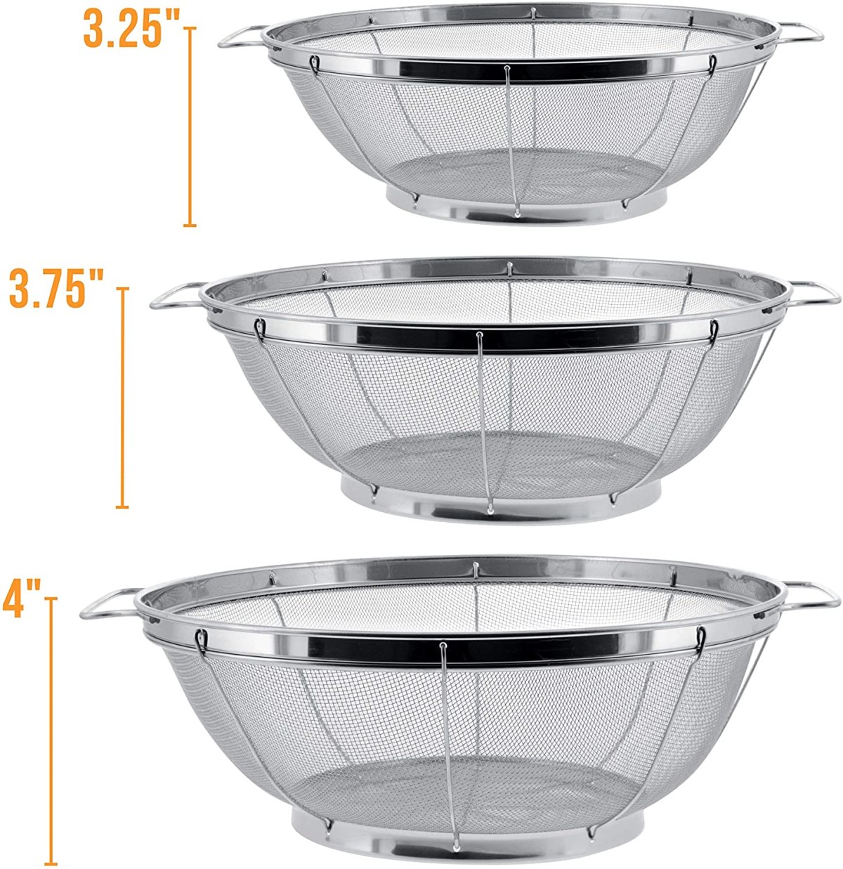 Stainless Steel Mesh Colander Set - 3 Piece - InstaGrandma's Kitchen